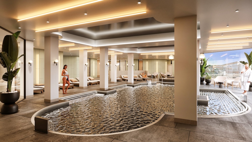 Spa pool in beige toned room
