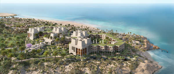 aerial view of luxury hotel on the sea