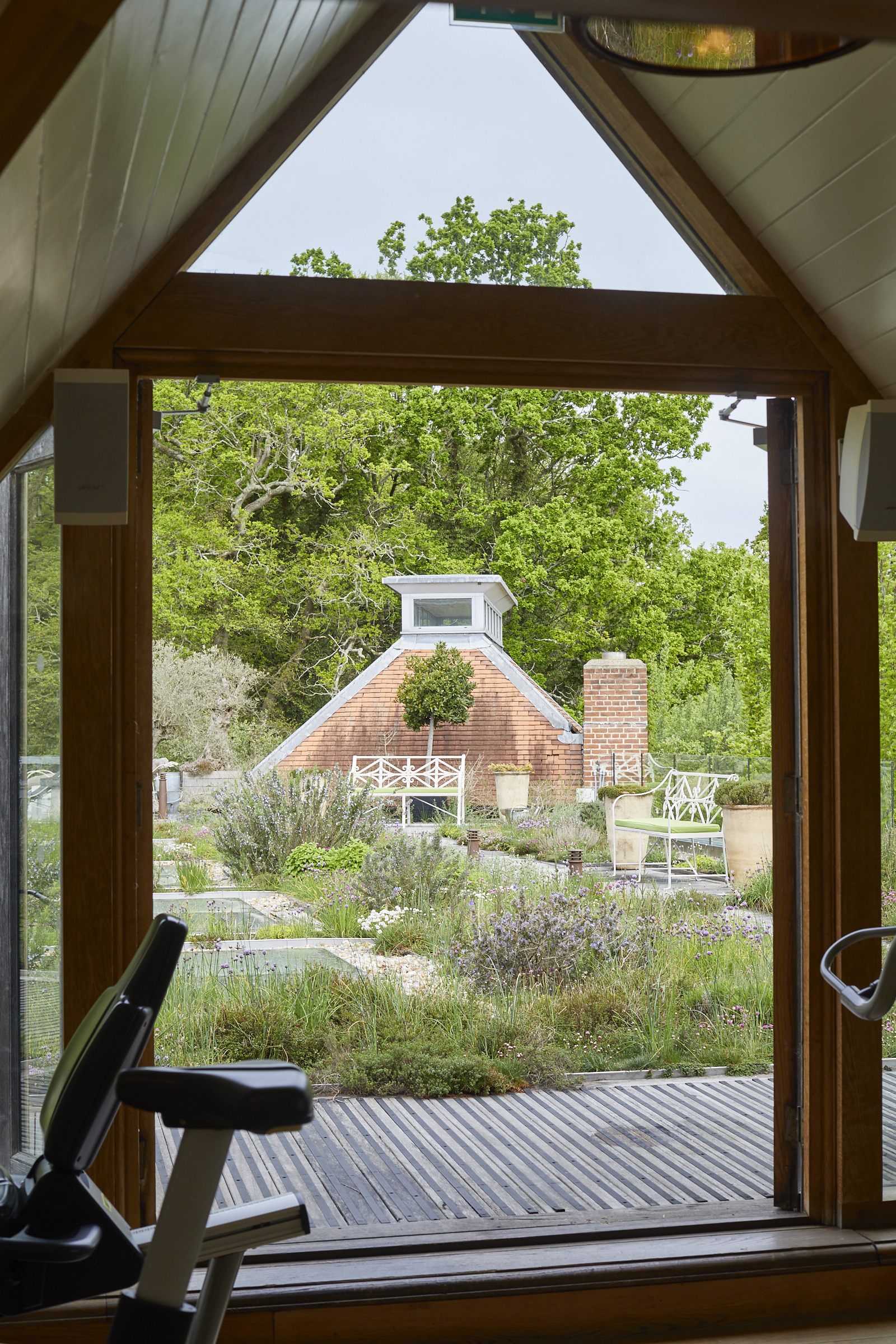 Herb House Gym looking out into Herb Garden