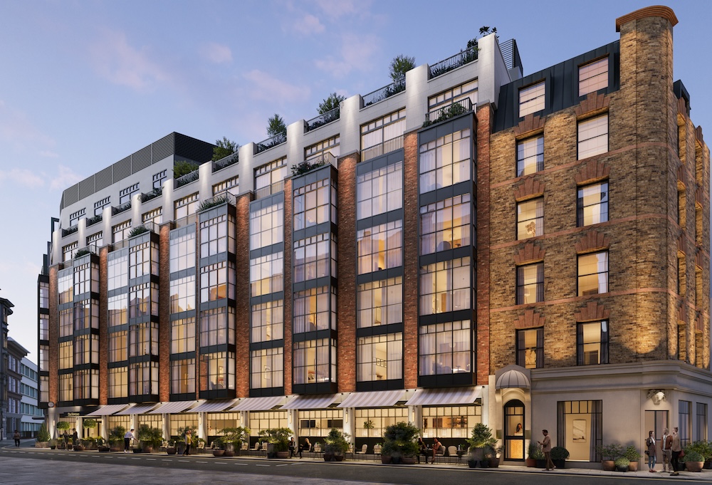 An exterior shot of a large hotel building